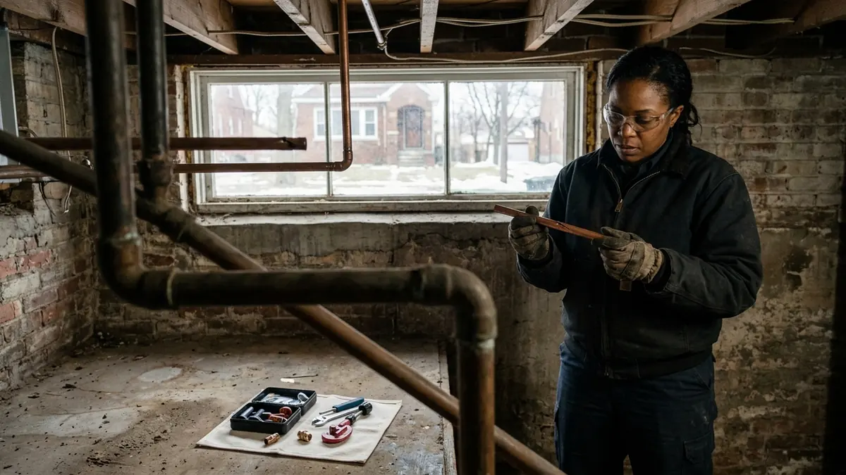 Burst pipe repair in Detroit, MI — illustrative local service scene